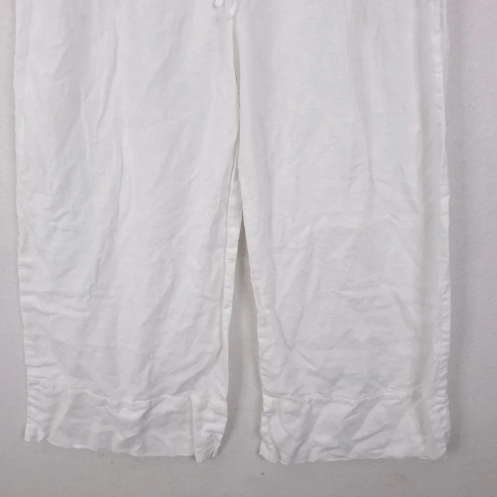Zara Linen Wide Leg Pants Womens M White Cropped Drawstring Coastal Summer